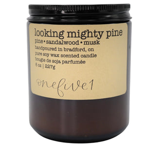 looking mighty pine soy candle