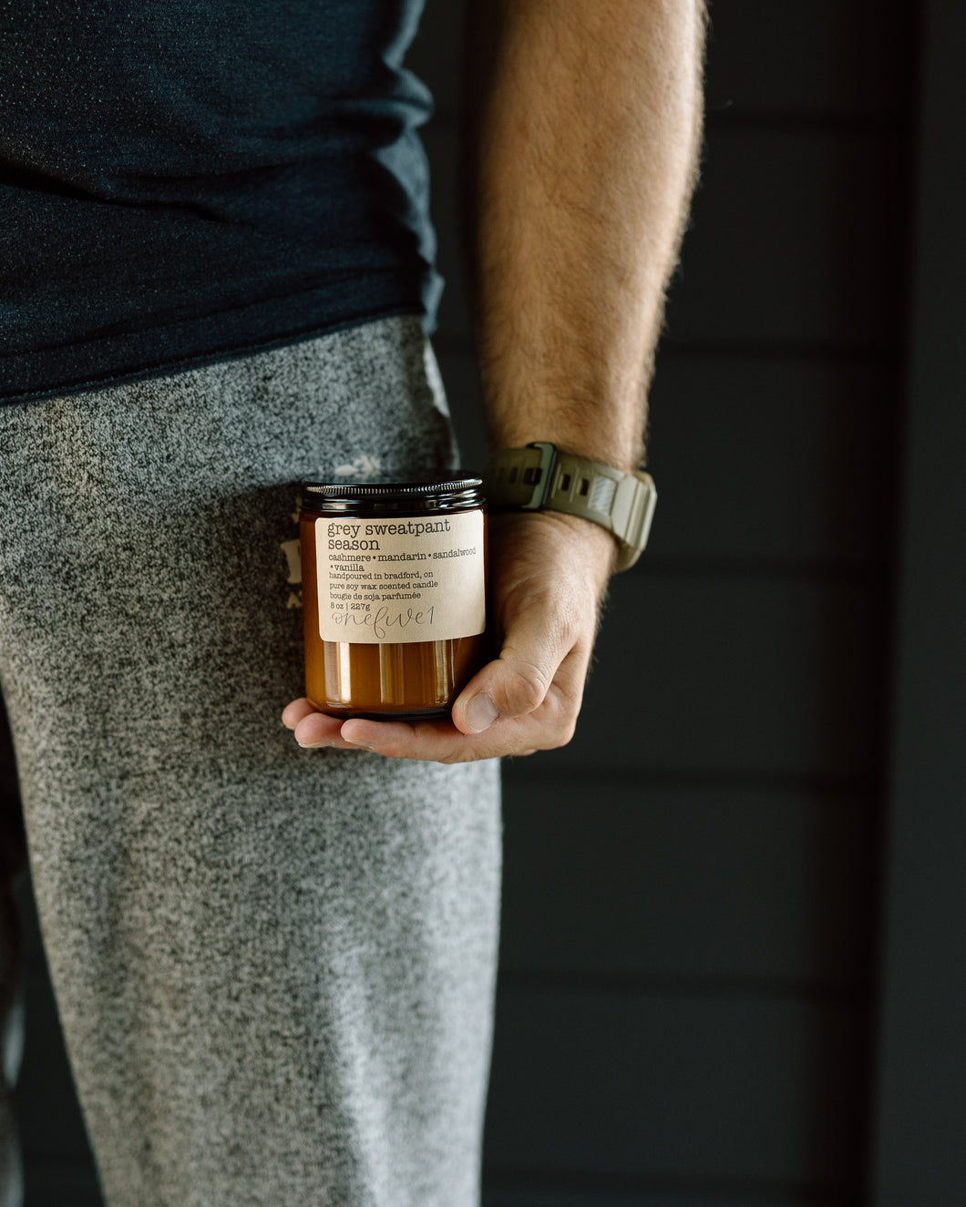 grey sweatpant season soy candle